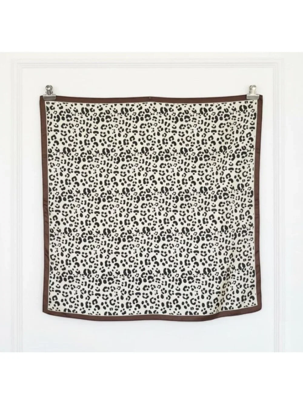 Luxury Elegant Bandana Square Scarf Silky Satin Animal Print Leopard Beige Brown